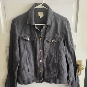 Vikolino 100% European Washed Linen Blue Grey Jacket w/Wooden Buttons Sz M/L